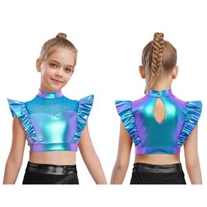 Camisetas Metálicas con Volantes para Niñas de 6 a 16 Años, Tops Cortos para Baile, Presentaciones, Competiciones, Eventos Deportivos, Fiestas de Baile Urbano - Product Image 2