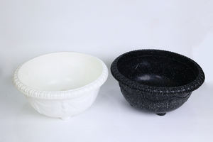 Pot de fleurs en plastique PP texturé granit noir avec pieds surélevés et drainage, pot de fleurs durable pour jardinage extérieur U32 - Product Image 4