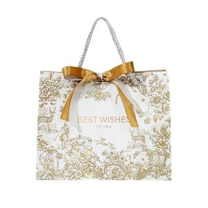 <span class=keywords><strong>Bolsa</strong></span> de Regalo al por Mayor para Pequeñas Empresas, con Lazo, Reutilizable, Reciclable, de Cartón Blanco CMYK, con Estampado Dorado en Caliente - Product Image 4