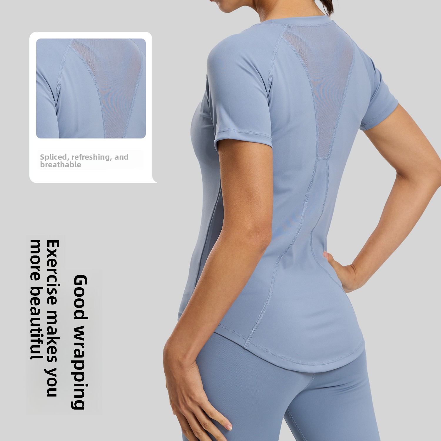 Back Mesh Yoga Short-Sleeve Tight-Fitting Chest-Enhancing Shaping Quick-Drying Breathable Spandex/Polyester Sports Top