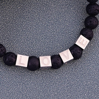 Bracelet en pierres naturelles pour hommes, bijou fait main, pierre de lave, diffuseur d'énergie, perles, breloque lettre initiale, personnalisé