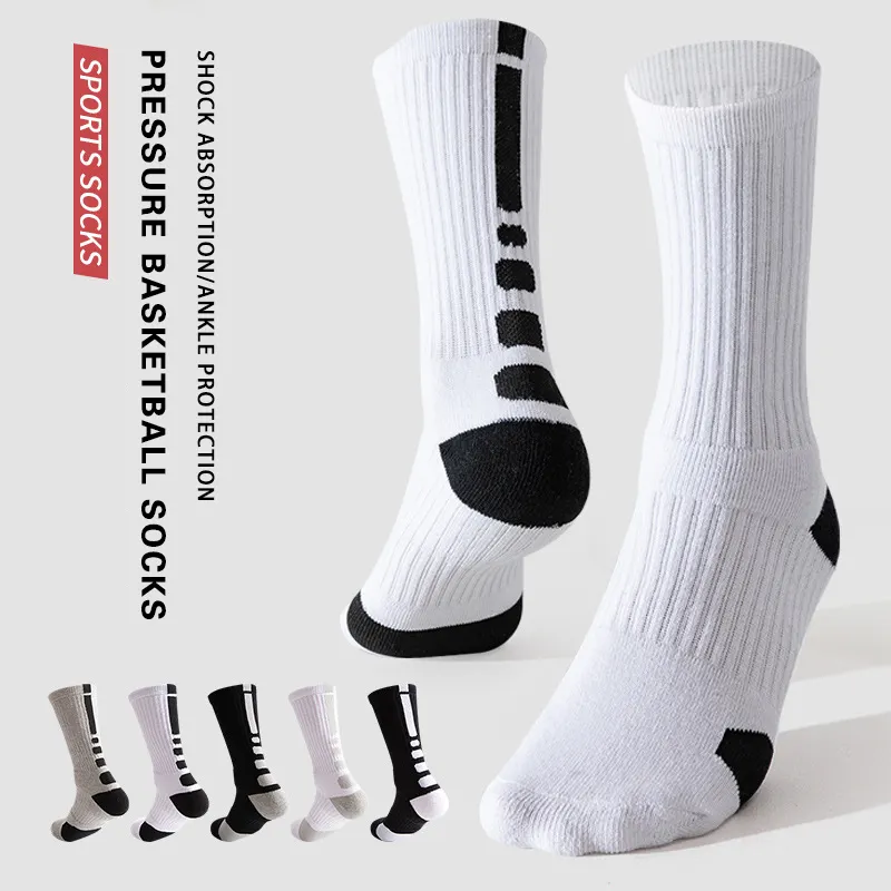Wholesale Black White Cotton men custom crew Sports Basketball long Socks