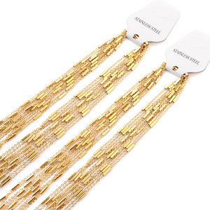 Stainless Steel Tassel Drop Earrings Gold Silver Geometric <b>Chain</b> Jewelry Fashion Earrings 0.4mm Wide <b>Cross</b> Design - Product Image 4