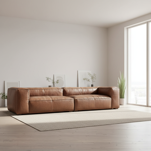 Ensemble de salon en cuir véritable pour sous-sol de villa, America Cloud Brown, sur mesure, luxe, vintage, style mi-siècle, canapé sectionnel - Product Image 3
