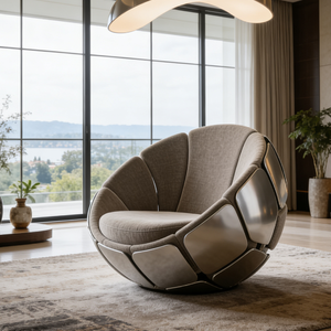 Poltrona Ergonomica a Petalo con Finitura in Metallo Spazzolato, Sedia Imbottita Comoda per Piccoli Spazi, Appartamenti e Uffici - Product Image 6