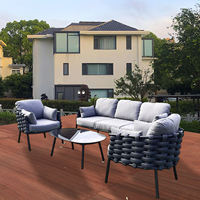 Ensemble de canapés de jardin en corde tressée au design moderne, aluminium antirouille, 5 places avec table basse et fauteuils