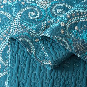Juego de edredón reversible de algodón, <span class=keywords><strong>colcha</strong></span> tamaño Queen con patrón real clásico <span class=keywords><strong>Turquesa</strong></span> - Product Image 6