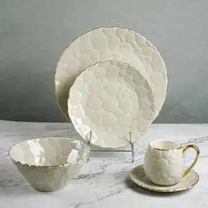 Комплект столовой посуды Royal Euro China, фарфоровые наборы посуды с золотым ободком, 20 шт., белые керамические наборы посуды