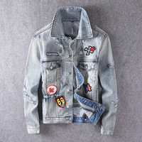 Premium Plus Size Veste pour hommes personnalisé de haute qualité en coton à manches longues Patchwork Broderie Jeans pour hommes Veste en jean
