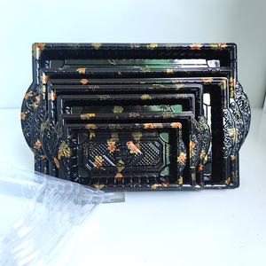 JY-F2205 Eco-friendly sushi box plastic rectangle tray for sushi with lid Serving Tray Disposable black printing box
