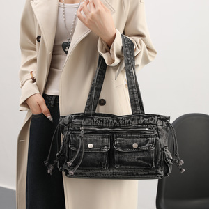 <span class=keywords><strong>Sac</strong></span> fourre-tout bandoulière en jean vintage style coréen JISHENG, grande capacité, haut de gamme, pour <span class=keywords><strong>femme</strong></span>, brodé, en stock - Product Image 1