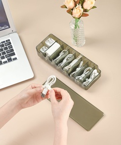 Портативный USB кабель для передачи данных с крышкой пластиковый органайзер, прозрачный акриловый прямоугольный ящик для хранения офисного стола - Product Image 5