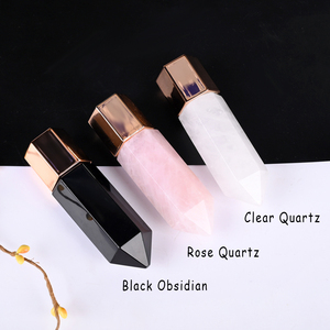 Flacon roll-on d'huile essentielle en cristal naturel, pointe en quartz rose, roll-on de parfum en pierre précieuse pour l'aromathérapie et le massage - Product Image 2