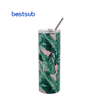 BestSub "Sublimacion" transfert de chaleur 600ml tasses isolées en acier inoxydable à double paroi gobelet maigre droit blanc avec paille
