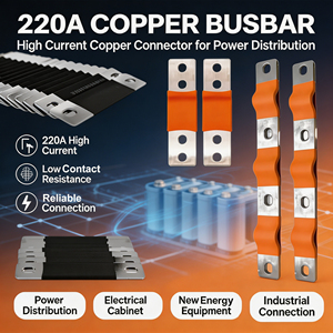 บัสบาร์ทองแดงขนาด 220A อุปกรณ์เสริมแบตเตอรี่ บาร์เชื่อมต่อแบบนำไฟฟ้าสำหรับชุดแบตเตอรี่ลิเธียม ชิ้นส่วนระบบกักเก็บพลังงาน - Product Image 1