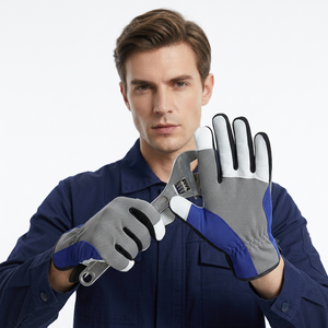 Gants de travail antidérapants en cuir PU JNA GROUP avec poignet élastique, épaisseur 4 mil, longueur 10 pouces, anti-vibration, bleu et blanc - Product Image 5