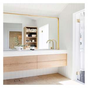 High Quality Dark Wood Grain <b>Bathroom</b> <b>Cabinet</b> Wall Mounted Wood Grain <b>Bathroom</b> Vanity <b>with</b> Wood Veneer Door Panel - Product Image 5