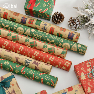 Qibai Noël vintage papier kraft papier d'emballage cadeau père noël <span class=keywords><strong>arbre</strong></span> de noël dessin animé papier d'emballage - Product Image 4