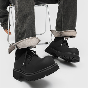 Zapatos de Cuero Retro Negro Mate para Hombre, Zapatos Casuales de Punta Redonda con Suela Gruesa de Alta Gama que Aumentan la Altura - Product Image 4