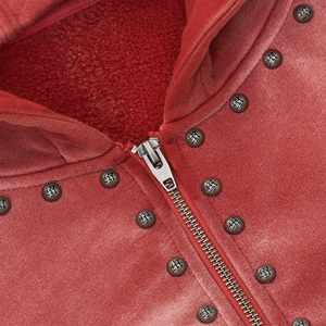 Sweat à capuche personnalisé en coton éponge français à fermeture éclair anti-rides teint uni imprimé vintage délavé à l'acide - Product Image 4