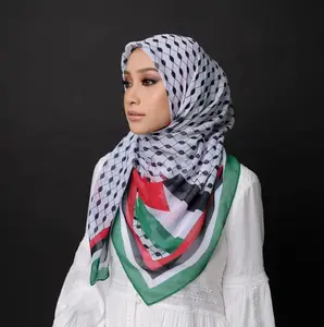 热卖批发轻质印花穆斯林妇女披肩Keffiyeh Shemagn粘胶人造丝棉巴勒斯坦头巾围巾