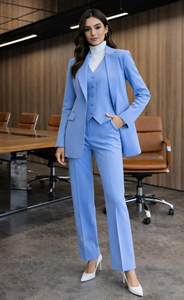 Conjunto de traje de pantalón de 3 piezas azul claro para mujer, elegante traje de negocios para oficina, blazer formal, chaleco y pantalones - Product Image 2
