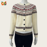 Cárdigan de Punto Nórdico para Mujer, Otoño-Invierno, Diseño Fair Isle, Estilo Vintage, Jacquard, Cuello Redondo, Abotonado, Holgado, Venta al Por Mayor OEM