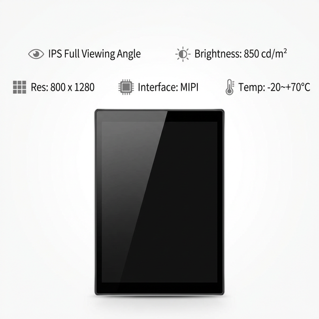 10.1"Industrial LCD Module 800x1280 IPS Full View High Brightness 850 Nits MIPI TFT Display for Industrial HMI Control Panel