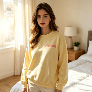 Bulk Oversized 100% Cotton Graphic logo Custom Drop Shoulder Long Sleeve Crewneck <strong>fleece</strong> <strong>Women's</strong> Hoodies &amp; Sweatshirts Casual - Product Image 1