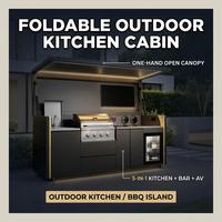 Muebles de Exterior, Gabinete de Cocina Plegable Portátil para Barbacoa, Acero Inoxidable Resistente a la Intemperie con Parrilla y Refrigerador para Sitios de Glamping y Resorts