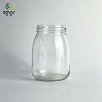 Botol Kaca Lengkung Pendek 400ml Custom, Wadah Transparan Kosong untuk Saus Chutney, Madu, Pesanan Grosir & Eceran Merek