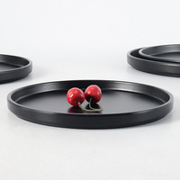 HIXIN TC0026 Assiette plate ronde noire en mélamine de qualité alimentaire, aspect céramique, pour barbecue, steak et plats occidentaux