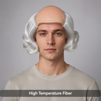 Perruque courte bouclée argentée mi-chauve, style rétro, cheveux synthétiques, idéale pour les déguisements à thème
