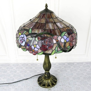 LongHuiJing 16Inch Style Handcrafted Dome Stained Glass Lampshade Table Lamp AC Powered LED 2700K E27 Mediterranean <b>Bedside</b> - Product Image 6