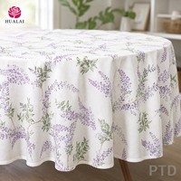 Nappe ronde HuaLai à imprimé floral glycine blanche et violette pour mariage, banquet, restaurant, fête, résistante aux plis, vente en gros