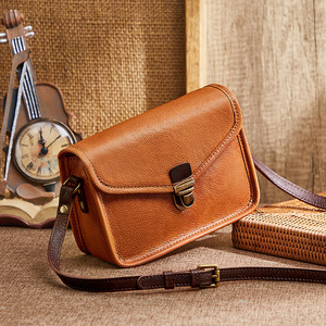 Vegetable Tanned Leather Small Shoulder <b>Bag</b> Crossbody Envelope Style Genuine Leather Women's Handbag Retro Vintage Spring Summer - Product Image 1