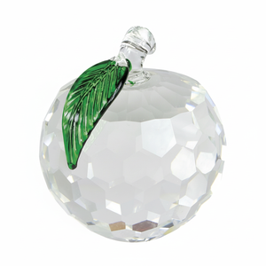 Ornamento in Vetro a Forma di Mela 50 mm Sfaccettato con Foglia Verde Acchiappasole Decorativo - Product Image 2