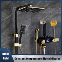 Boîtier en or noir 304 acier inoxydable noyau en laiton mural intelligent numérique thermostatique pluie toboggan réglage de douche
