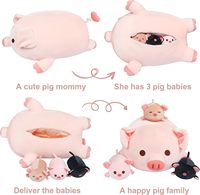 Prêt à expédier : Jouet en peluche doux, poupée animal en peluche, adorable peluche de dessin animé, rembourrée en coton PP, Famille de cochons 4 en 1
