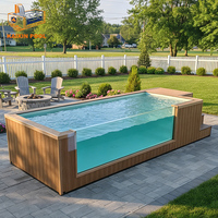 Spa de nage de luxe en fibre de verre de qualité marine de 20 pieds, avec jacuzzi de 40 pieds, conteneur hors sol et terrasse en bois pour jardin