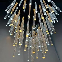 Grand lustre LED vertical moderne à plusieurs lumières pour hall d'hôtel, villa, escalier, plafond haut, projet d'aménagement intérieur