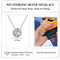 Collier pendentif en argent sterling 925 avec moissanite ronde D Color VVS1 1 carat, taille brillant, passe le testeur de diamant, sertissage clos