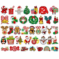 Patchs brodés thermocollants en tissu non tissé écologique pour les fêtes de Noël : Cœur, Père Noël, Bonhomme de neige, Bonhomme en pain d'épices, Renne, Couronne, Chapeau