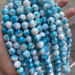 Blue and <strong>White</strong> Dyed Color Processed <strong>Jade</strong> Loose Beads Semi-finished Jewelry Accessory <strong>Stone</strong> for DIY Bracelet Necklace Making - Product Image 3