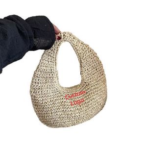 โรงงานขายกระเป๋าถือสานรูปครึ่งวงกลมธรรมชาติสำหรับผู้หญิง กระเป๋าสะพายชายหาด กระเป๋าถือสานสำหรับผู้หญิง - Product Image 1