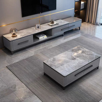Table basse et meuble TV en bois moderne minimaliste avec dalles de roche Style panneau de luxe léger pour meubles de salon