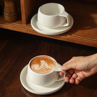 Ensemble tasse et soucoupe en céramique, blanc pur, style moderne et épuré, 90ml-350ml, pour le thé de l'après-midi et le latte domestique