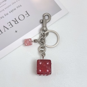 High Quality Luxury Pink Student Ladies' <b>Bag</b> <b>Gift</b> Pendant Dice Crystal Dropping Glue English Letter Keychain - Product Image 4