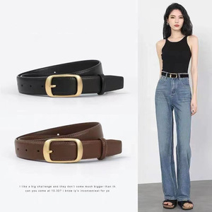 热销时尚设计牛皮合金别针金扣真皮女式黑色腰带 - Product Image 2