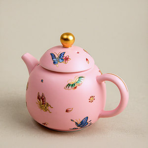 Pine Pavilion Pink Porcelain <b>Tea</b> <b>Set</b> with Butterfly Flower Design One Pot Two Cups Classic Luxury Style Durable Drinkware Home - Product Image 2